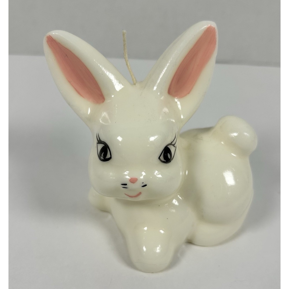 Vintage Bunny Wax Candle Unburned Pink and White ADORABLE! 4" Cottagecore Granny